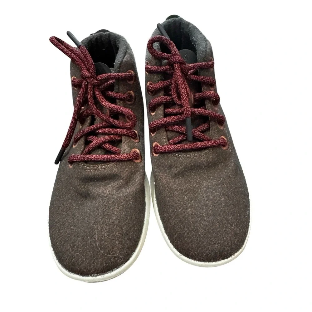 Allbirds Wool High Top Sneakers Size 7 Brown Red Laces Sustainable Comfort